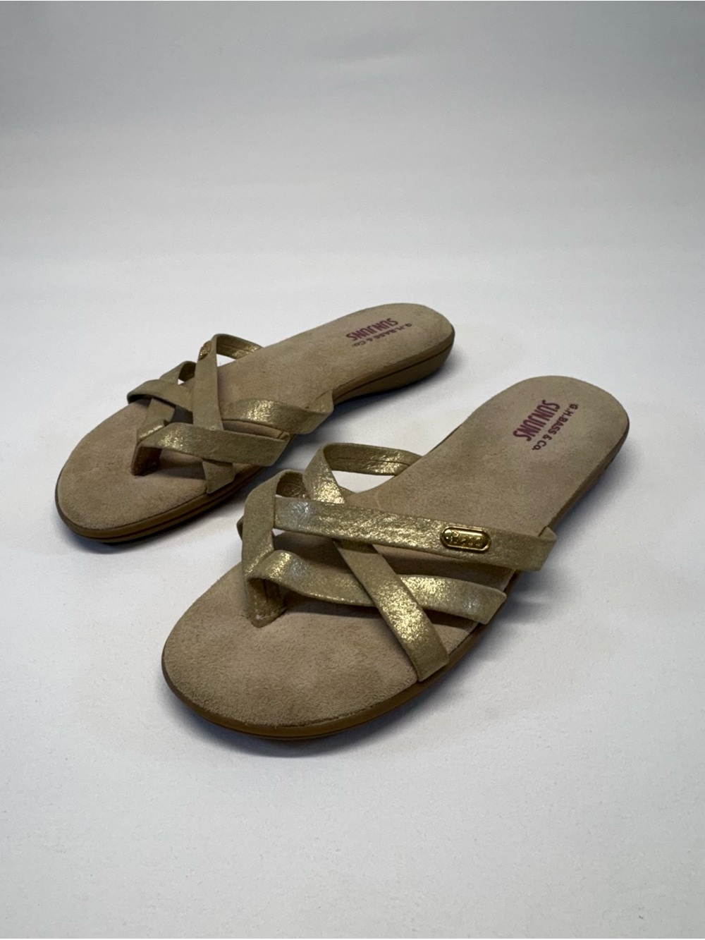 NWOB Vintage GH Bass Sunjuns ‘Sharon’ Metallic Gold Strappy Sandals Size 8